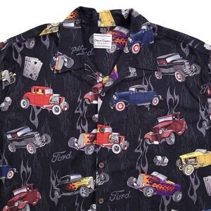 David Carey Originals Shirt Mens XL Ford Hot Rod All Over Print Flames Dice AOP